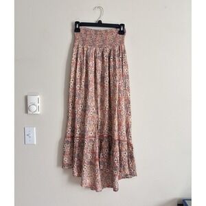Patrons of Peace Womens Small Skirt Slit Floral Pink Orange White Stretch Hippie